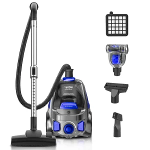 Canister Vacuum Cleaner 1600W – 40KPa Powerful Suction, 3.7QT Large Dust Cup, HEPA Filtration for Pet Hair & Carpets