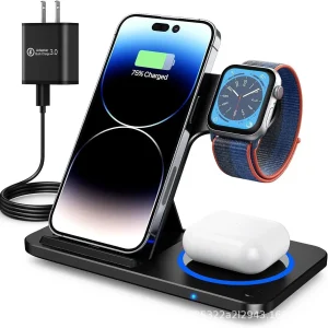 30W 3-in-1 Wireless Charging Station – Foldable Fast Charger for iPhone, Apple Watch & AirPods