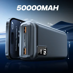 hganus 50000mAh Power Bank – 22.5W PD Fast Charging, Triple Output, Digital Display, Portable Charger