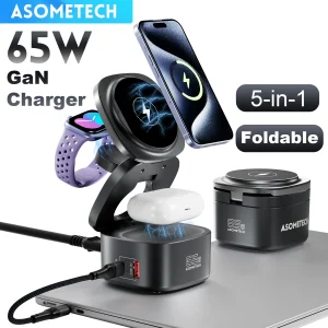 ASOMETECH 65W GaN 5-in-1 Foldable Magnetic Wireless Charging Station – Fast Charger